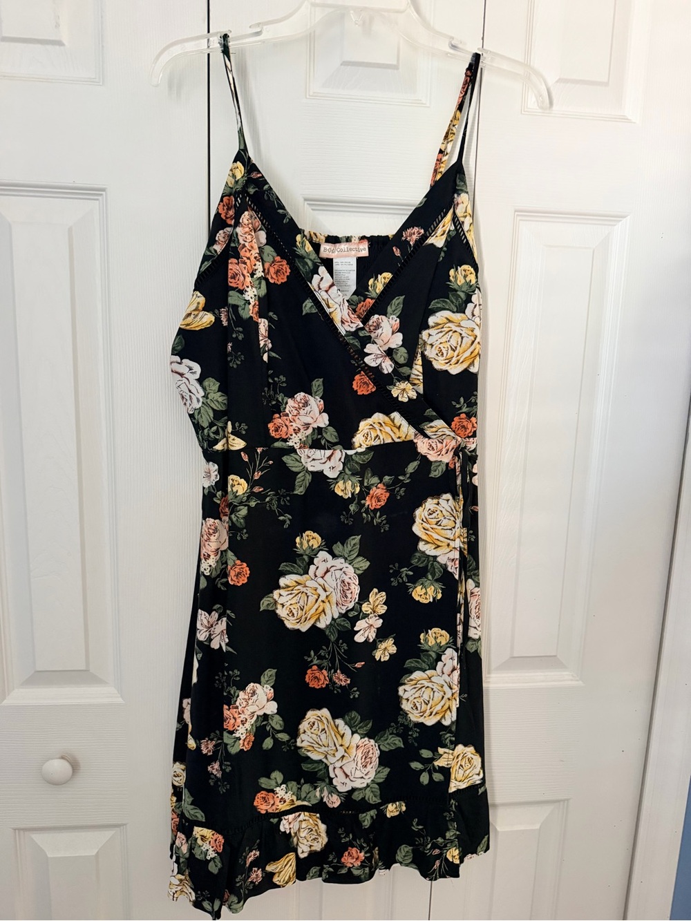 Floral Slip Dress with Ruffle Hem - Black Floral
